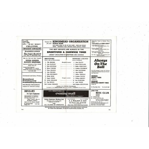 1970/71 Brentford v Newport County Football Programme