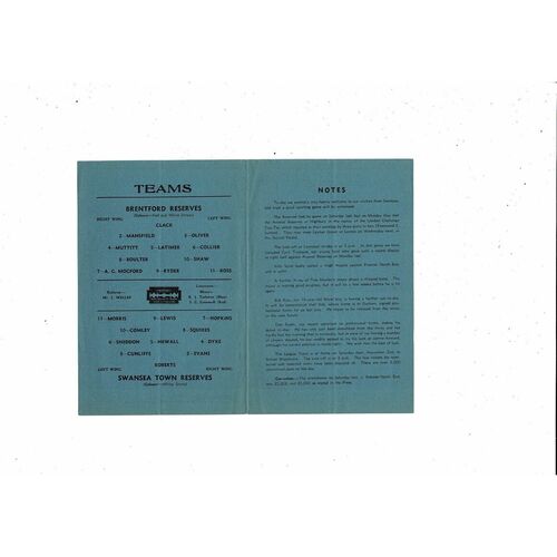 Brentford v Swansea Football Combination Programme 1946/47