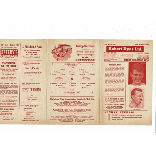 1963/64 Guildford City v Cambridge City Southern League Cup Football Programme