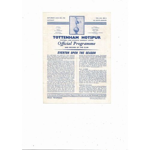 1960/61 Tottenham Hotspur v Everton Football Programme - Spurs Double Season