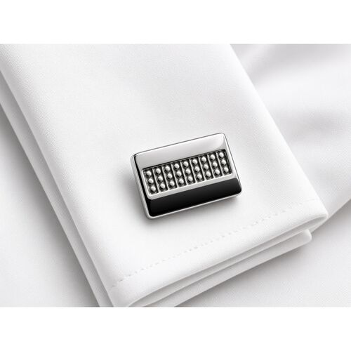 Chrome Rectangular Cufflinks with Bead Grid – 20mm x 8mm (One Pair)