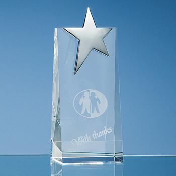Optical Crystal Rectangle with Silver Star (17.5cm)