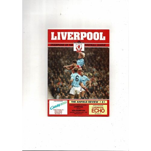 1990/91 Liverpool v Southampton Football Programme