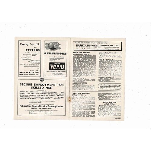 1957/58 Manchester United v Chelsea Football Programme + Press Cuttings