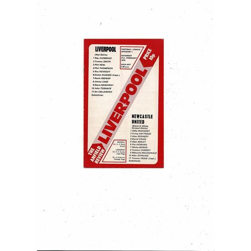 1975/76 Liverpool v Newcastle United Football Programme