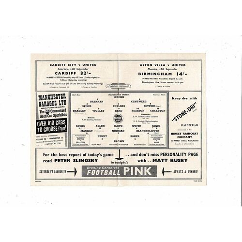 1961/62 Manchester United v Tottenham Hotspur Football Programme