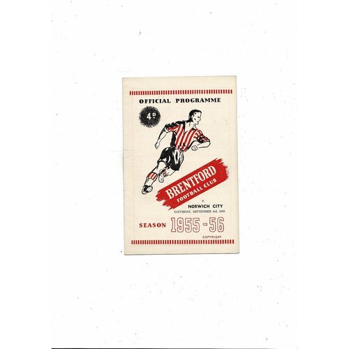 1955/56 Brentford v Norwich City Football Programme