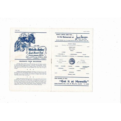 1949/50 Cardiff City v Grimsby Town Football Programme + Press Reports