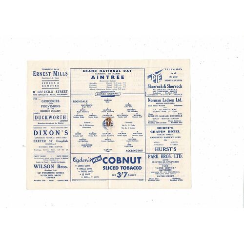 1954/55 Rochdale v Accrington Stanley Football Programme