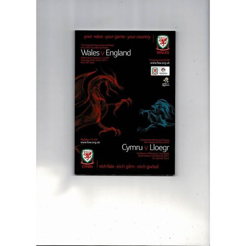 2011 Wales v England European Championship Football Programme