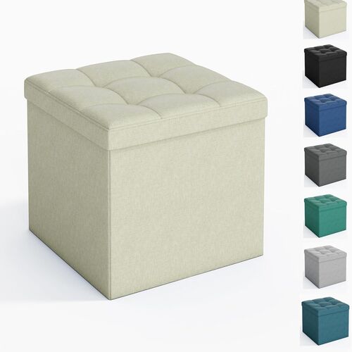 mcc direct Foldable Storage Ottoman, Small Footrest Cube, Storage Bench with Lid, 1 Storage Box for Bedroom & Living Room, 36 cm