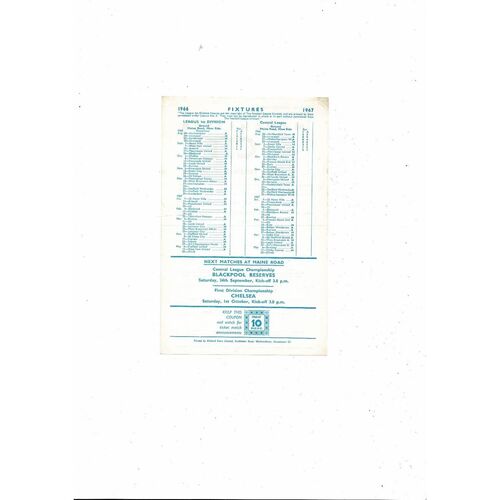 Manchester City v Manchester United Central League Football Programme 1966/67