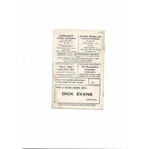 1969/70 Barrow v Reading Football Programme