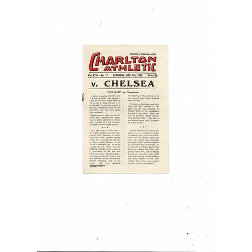 1950/51 Charlton Athletic v Chelsea Football Programme