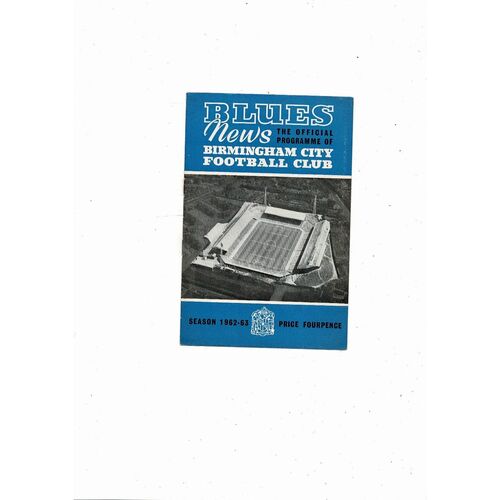 1962/63 Birmingham City v Bury FA Cup Football Programme