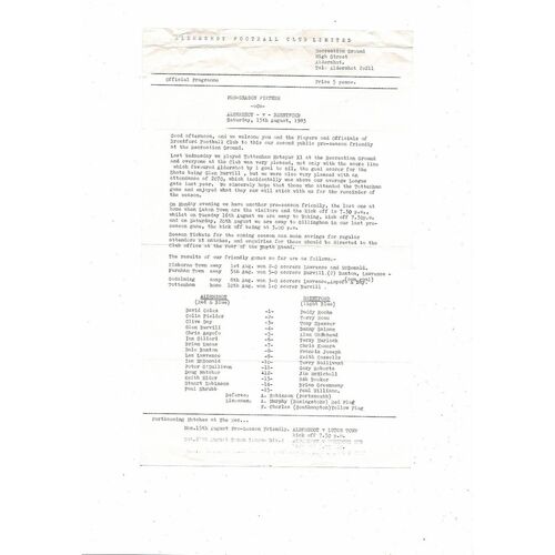 Aldershot v Brentford Friendly Football Programme 1983/84