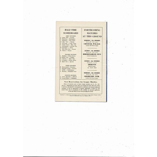 1958/59 Chelsea v Leeds United Football Programme