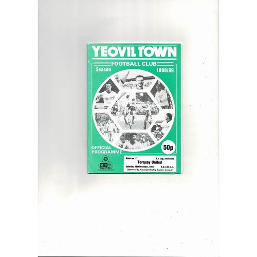 Yeovil Town v Torquay United FA Cup Football Programme 1988/89