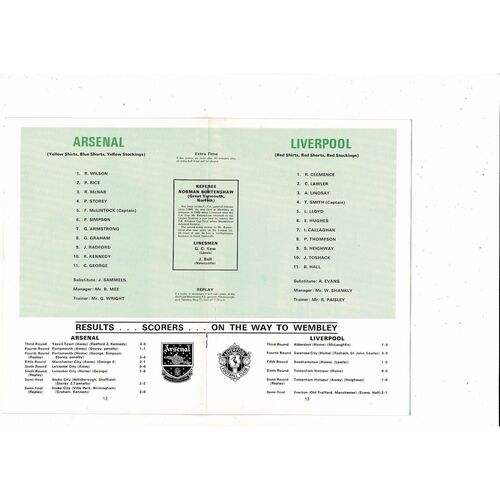 1971 Arsenal v Liverpool FA Cup Final Football Programme