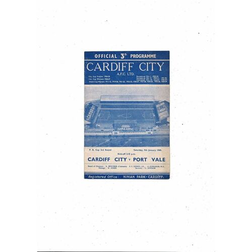 1959/60 Cardiff City v Port Vale FA Cup Football Programme