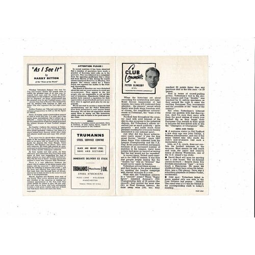 1961/62 Manchester United v Tottenham Hotspur Football Programme