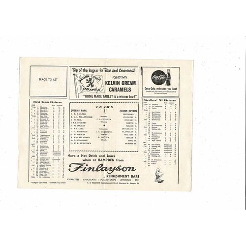 1962/63 Queens Park v Albion Rovers Scottish League Football Programme