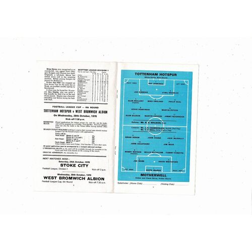 Tottenham Hotspur v Motherwell Texaco Cup Football Programme 1970/71