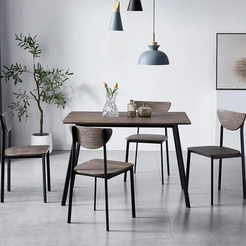 mcc direct Dining Table and Chairs Set Metal Wood Effect Table Dining Set 4 Chairs Blake - Grey