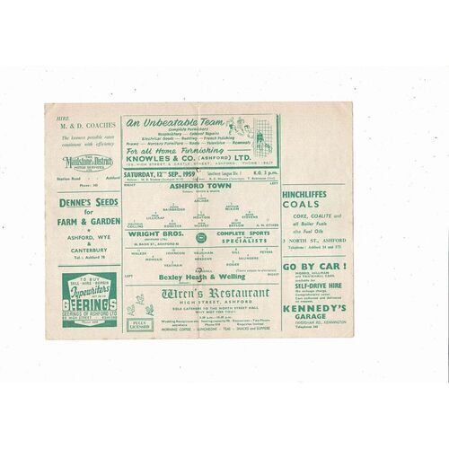 1959/60 Ashford Town (Kent) v Bexleyheath & Welling Southern League Football Programme