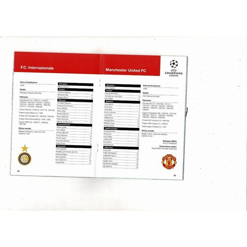 Inter Milan v Manchester United Champions League Football Programme 1998/99