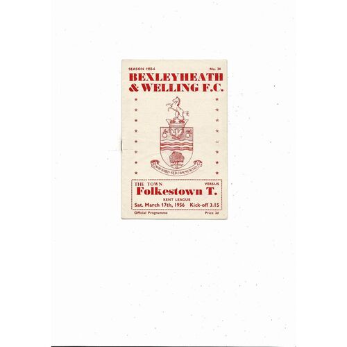 1955/56 Bexleyheath & Welling v Folkestone Town Kent League Football Programme