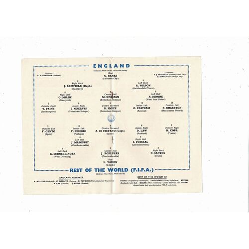 1963 England v Rest of the World Football Programme