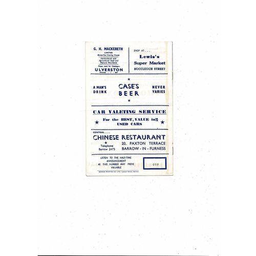 1960/61 Barrow v Doncaster Rovers Football Programme