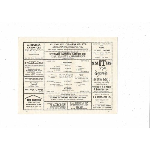 1963/64 Brentford v Watford Football Programme