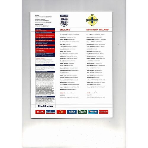2005 England v Northern Ireland Football Programme
