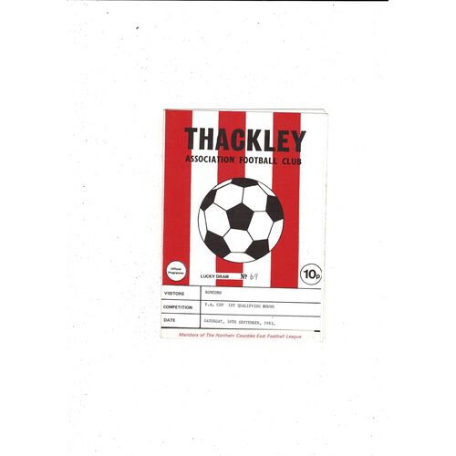 Thackley v Runcorn FA Cup Football Programme 1982/83