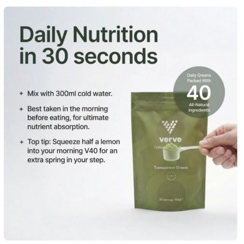 Verve Transparent Greens V40 Daily Greens Powder 195g (30 Servings)