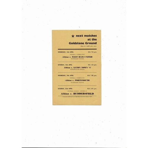 Brighton v Frem Friendly Football Programme 1960/61