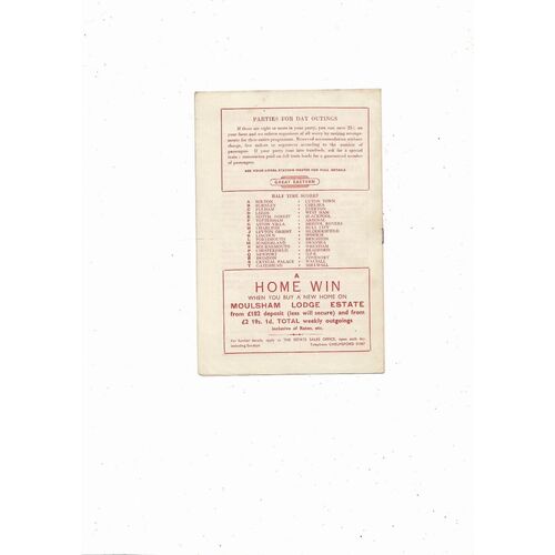 Chelmsford Res v Yarmouth Eastern Counties League Football Programme 1959/60