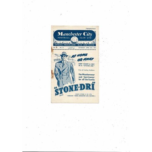 1953/54 Manchester City v Charlton Athletic Football Programme
