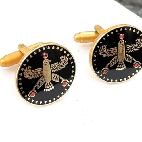 Cufflinks. The Persian Falcon. Black with 3 Red Stones.