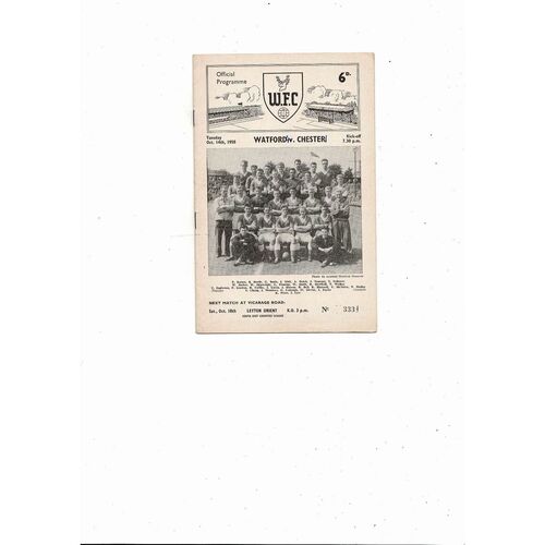 1958/59 Watford v Chester Football Programme