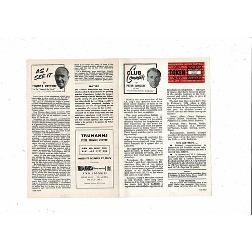 1961/62 Manchester United v Arsenal FA Cup Football Programme 27th Jan