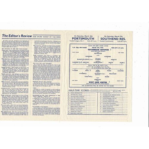 1955/56 Tottenham Hotspur v West Ham United FA Cup Football Programme