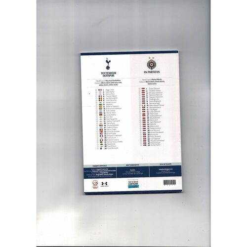 Tottenham Hotspur v FK Partizan Europa League Football Programme 2014/15