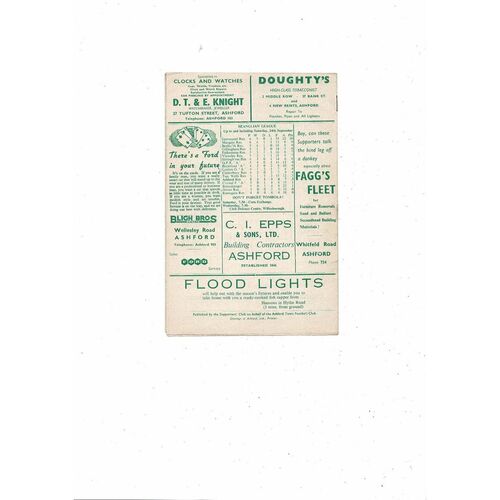 1960/61 Ashford Town v Nuneaton Borough Southern League Football Programme