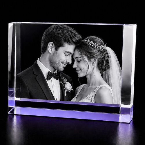 3D Crystal Photo Gift – Lilac Crystal Block 12×8×6cm