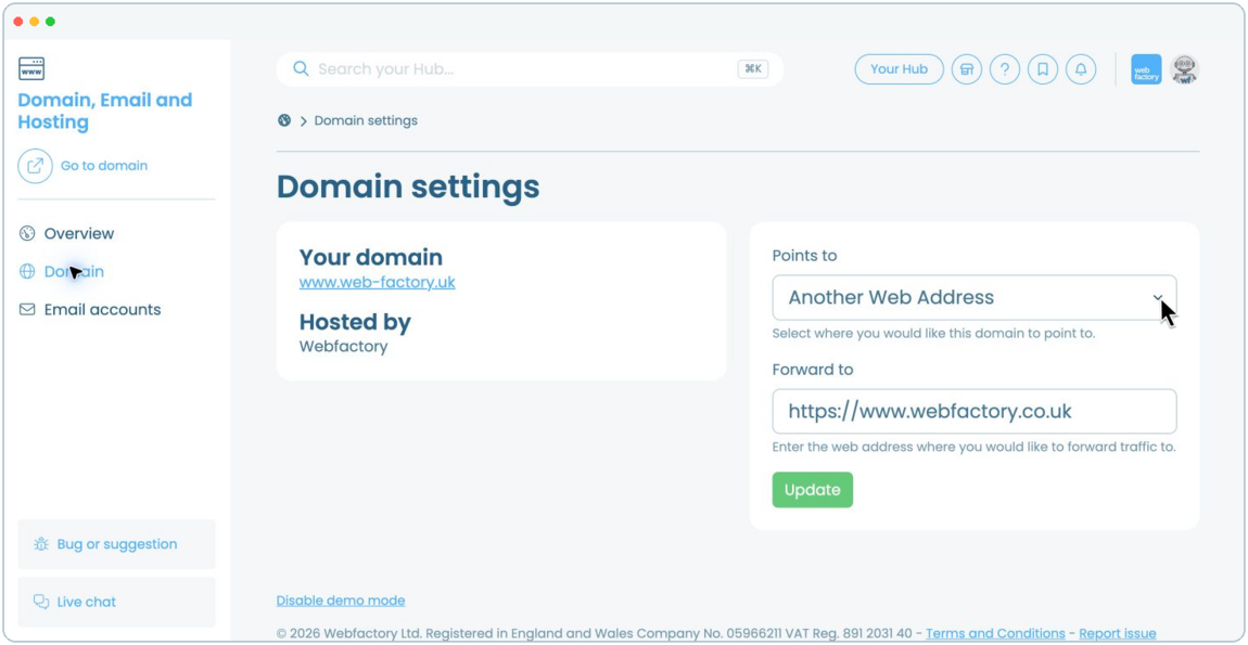 How to point your domain to another Webfactory product | Webfactory Support | Webfactory