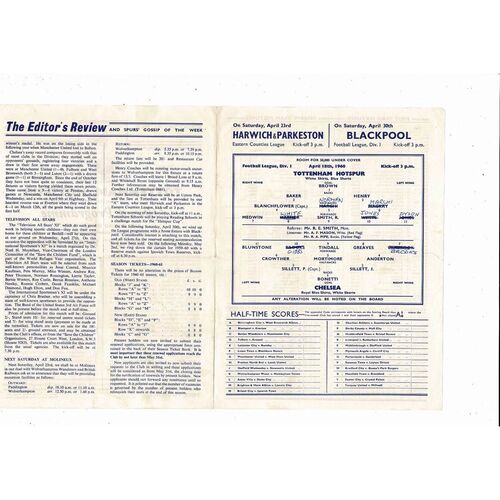 1959/60 Tottenham Hotspur v Chelsea Football Programme