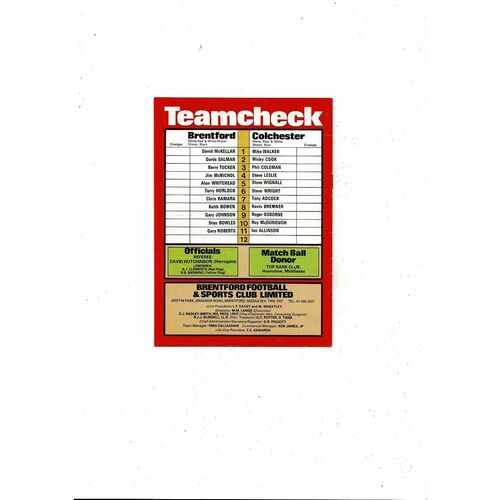 1981/82 Brentford v Colchester United FA Cup Football Programme